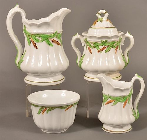 4 PCS. OF GREEN WHEAT PATTERN IRONSTONE