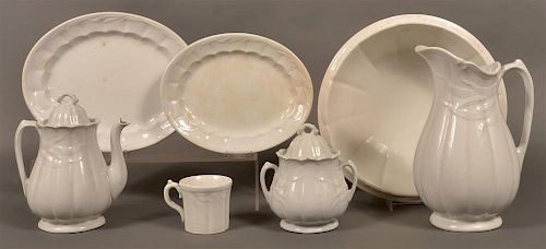 7 PCS. OF WHEAT PATTERN WHITE IRONSTONE