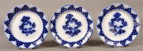 3 FLOW BLUE IRONSTONE SKELETON FLOWER