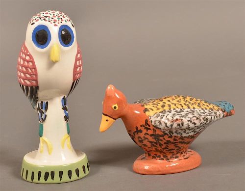 TWO JAMES SEAGREAVES POTTERY BIRD