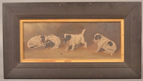 19TH CENT PAINTING OF FOUR PUPPIES 39be5e