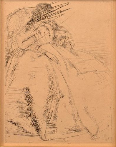 ETCHING OF A SEATED WOMAN SIGNED WHISTLER