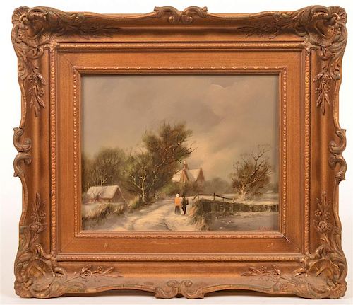 VINTAGE EUROPEAN OIL ON BOARD WINTER 39be84