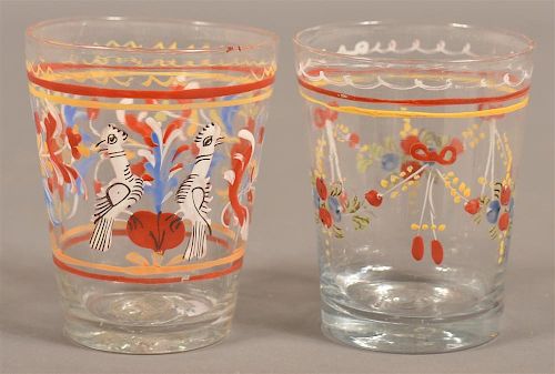 2 STEIGEL TYPE ENAMEL DEC. TUMBLERS.Two