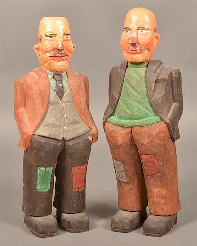 TWO FOLK ART CARVED AND PAINTED 39bf04
