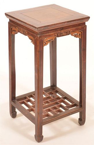 CHINESE LACQUERED AND CARVED ELMWOOD