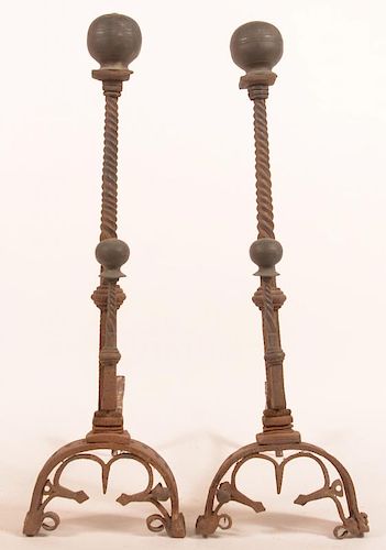 PAIR OF ORNATE ANDIRONS WITH BRASS 39c012