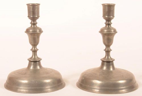 PAIR OF PERIOD STYLE PEWTER CANDLESTICKS.Pair