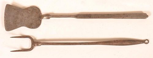 TWO 19TH CENTURY WROUGHT IRON UTENSILS.Two
