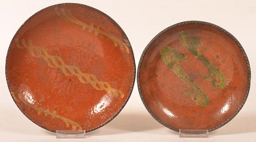 TWO PA SLIP DEC. REDWARE PLATES.Two