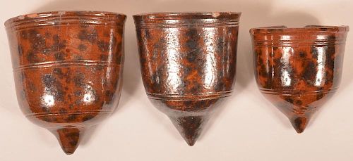 3 PA 19TH CENT. MOTTLED REDWARE