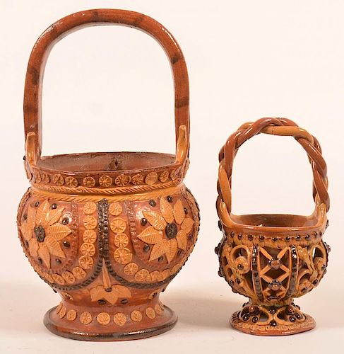 TWO 19TH CENTURY REDWARE BASKETS.Two