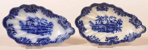 2 FLOW BLUE CHINA "AMOY" PATTERN