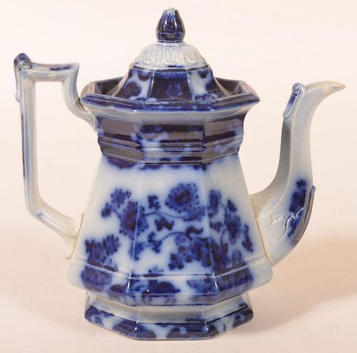 FLOW BLUE CHINA CASHMERE PATTERN COFFEEPOT.Flow