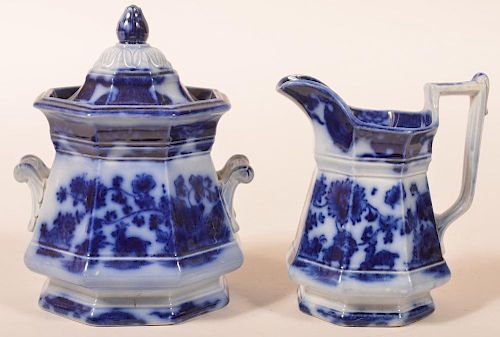 FLOW BLUE CHINA CASHMERE PITCHER & SUGAR