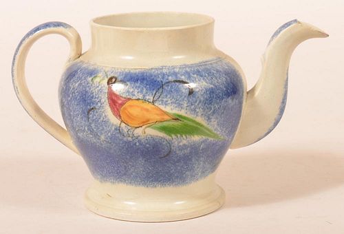 BLUE SPATTER PEAFOWL PATTERN TEAPOT  39c154