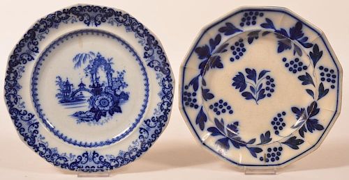 TWO VARIOUS FLOW BLUE TRANSFER CHINA