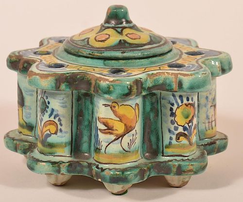 QUIMPER STYLE POTTERY INKSTAND.Quimper