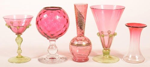 5 VARIOUS PIECES OF VICTORIAN CRANBERRY 39c198