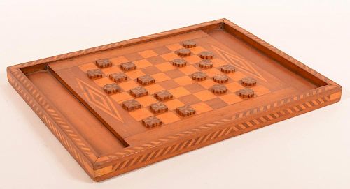VINTAGE INLAID CHECKER BOARD AND