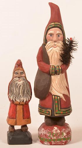 2 FOLK ART SANTA CARVING BY JOHNATHON