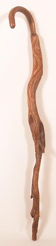 19TH CENTURY FOLK ART CARVED WALKING 39c1c4