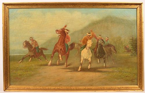 A. FREY PAINTING DEPICTING RIDERS ON