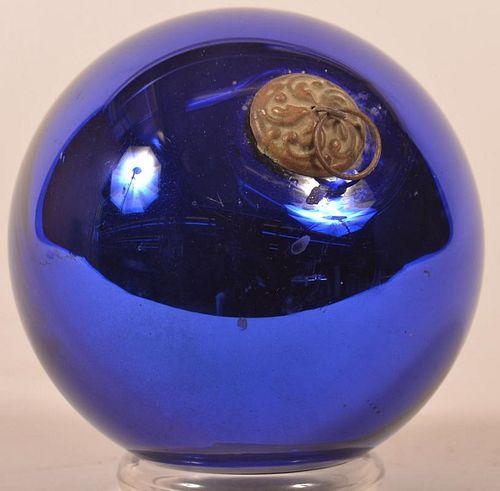 COBALT BLUE GLASS BALL FORM GERMAN KUGEL.Antique