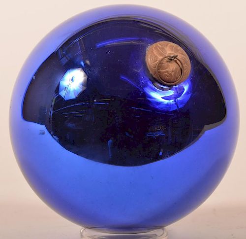 COBALT BLUE GLASS BALL FORM GERMAN KUGEL.Antique