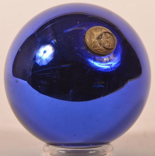 COBALT BLUE GLASS BALL FORM GERMAN KUGEL.Antique