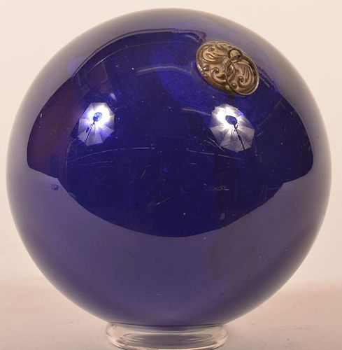 COBALT BLUE GLASS BALL FORM GERMAN KUGEL.Antique