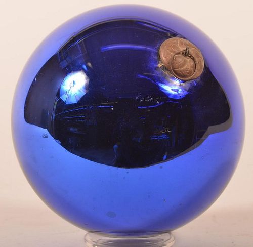 COBALT BLUE GLASS BALL FORM GERMAN KUGEL.Antique