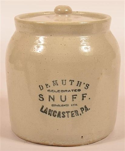 DEMUTH'S SNUFF STONEWARE ONE GALLON