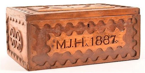 FOLK ART SOFTWOOD LOCK BOX "M.J.H.