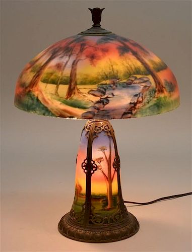 REVERSE PAINTED LAMP ATTRIBUTED