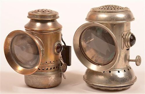 TWO NICKELED BRASS BICYCLE LANTERNS Two 39c36b