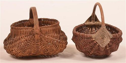 TWO ANTIQUE MINIATURE WOVEN BASKETS.Two