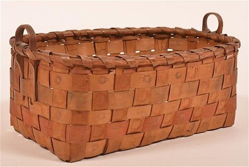 WOVEN ASH SPLINT RECTANGULAR BASKET.Woven