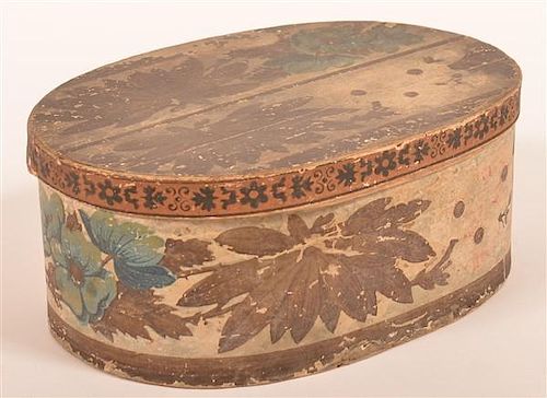 WALLPAPER COVERED OVAL RIBBON BOX.Wallpaper