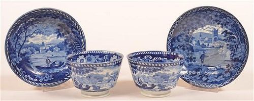 TWO STAFFORDSHIRE BLUE TRANSFER CUPS