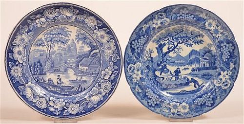 TWO STAFFORDSHIRE BLUE TRANSFER