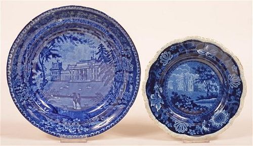 TWO STAFFORDSHIRE BLUE TRANSFER