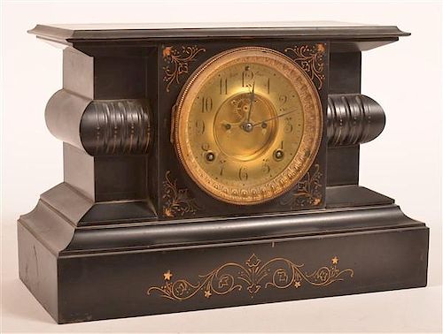 ANSONIA BLACK ENAMELED CASE MANTEL CLOCK.Ansonia