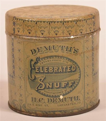 DEMUTHS CELEBRATED SNUFF TIN LITHO.