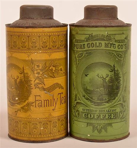 TIN LITHOGRAPH COFFEE AND TEA CANISTERS Tin 39c418