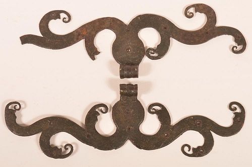 PAIR OF WROUGHT IRON STAG HORN