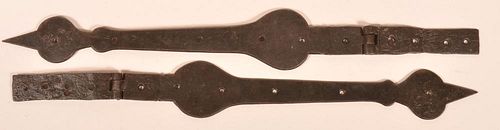 PAIR OF WROUGHT IRON SHAPED STRAP