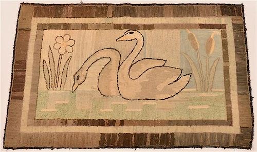 ANTIQUE SWAN PATTERN HOOKED RUG Antique 39c4f3