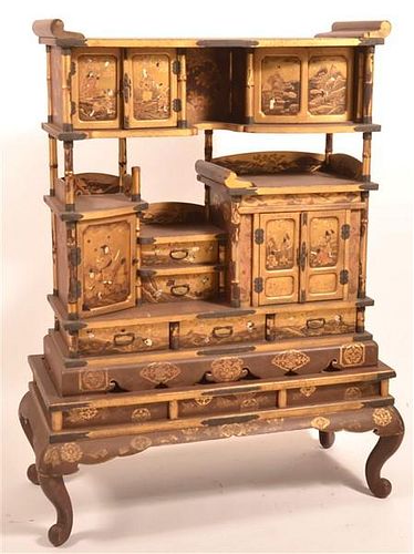 ORIENTAL INLAID CURIO CABINET Vintage 39c520