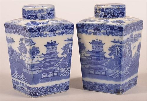 PAIR OF BLUE WILLOW PORCELAIN TEA